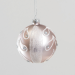 Set 4 Rose Pink / White Detail Glass Baubles Christmas Decorations (2 Designs)