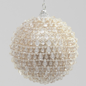 Crystal Bead Ball Christmas Decoration 100mm Champagne Pack x2