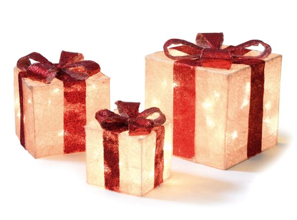 Set x3 LED Lit Parcels / Gifts Gold/Red Christmas Lights 102703RG