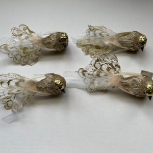 15cm Glittered Robin With Lace Tails Gold Pack x4