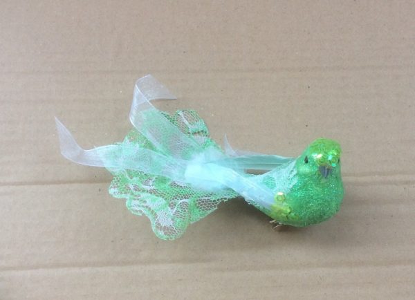 15cm Glittered Robin With Lace Tails Mint Green Pack x4