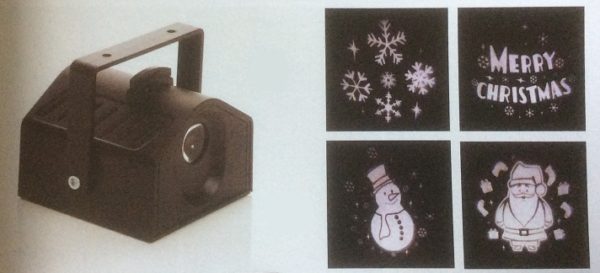 Projector + 4 Slides Snowflakes,Santa,Snowman, Merry Xmas Premier LB183080 Battery-Operated