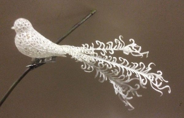 Clip On Mesh Effect Birds WHITE Christmas Decorations For Wreath/Garland/Tree 32cm Pack x4