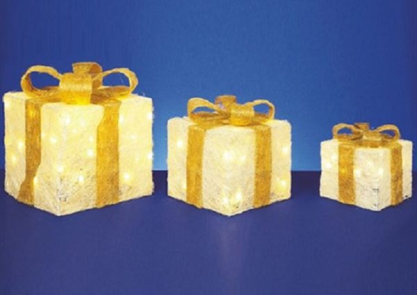 Set x3 LED Lit Parcels / Gifts Cream/Gold Christmas Lights LV102703GC