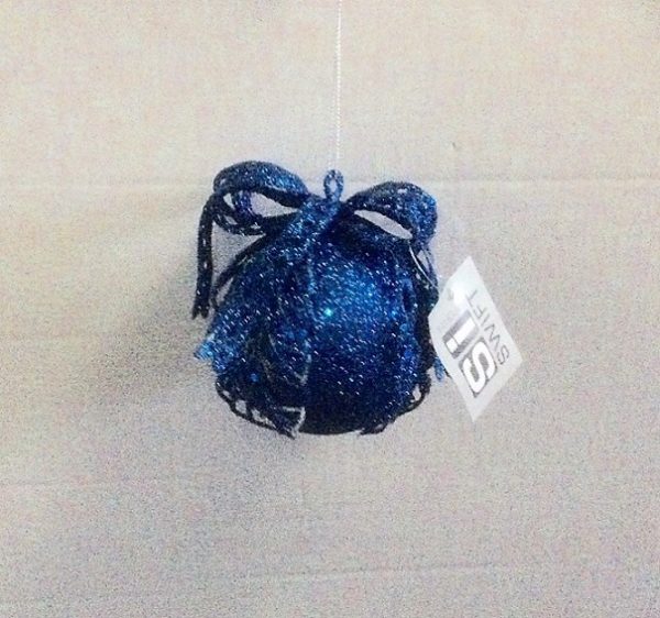 80mm Hanging Ball With Bow Christmas Ornament Decorations Pack x4 MIDNIGHT
