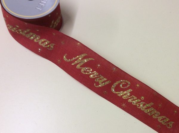 10yd Roll 'Merry Christmas' Logo Fabric Wire Edge Christmas Ribbon 2.5" Wide