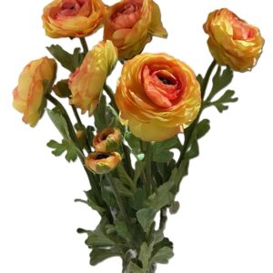 Large Orange Ranunculus Bloom & Bud Silk Flowers Pack 6 Stems