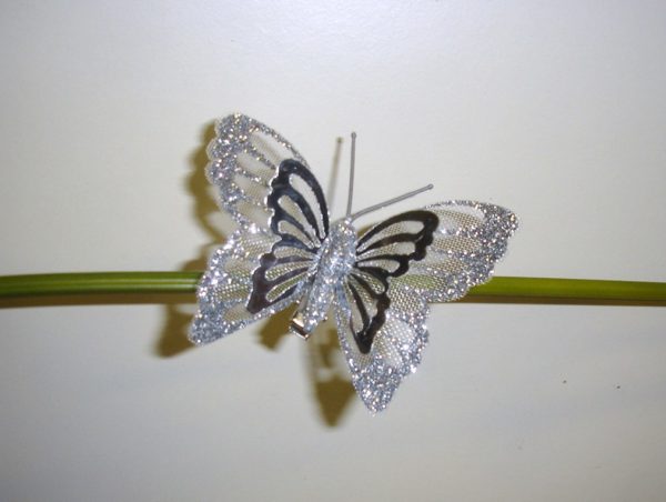 Pack 6 Metallic Clip On Butterfly Christmas Decoration 3" Silver