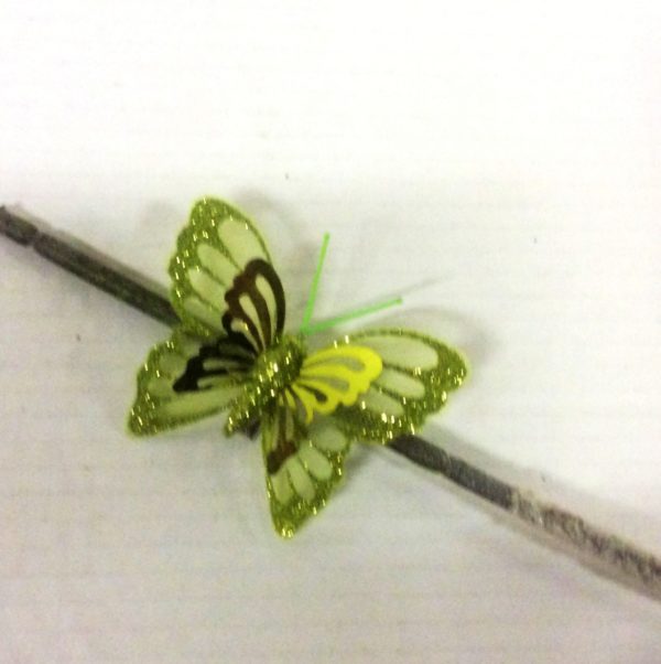 Pack 6 Metallic Clip On Butterfly Christmas Decoration 3" Size Green