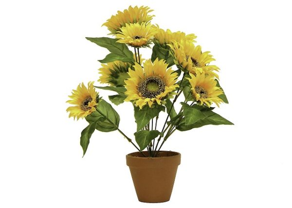 16 inch Tall Large Potted Sunflower Bush Artificial Silk Flowers Plant