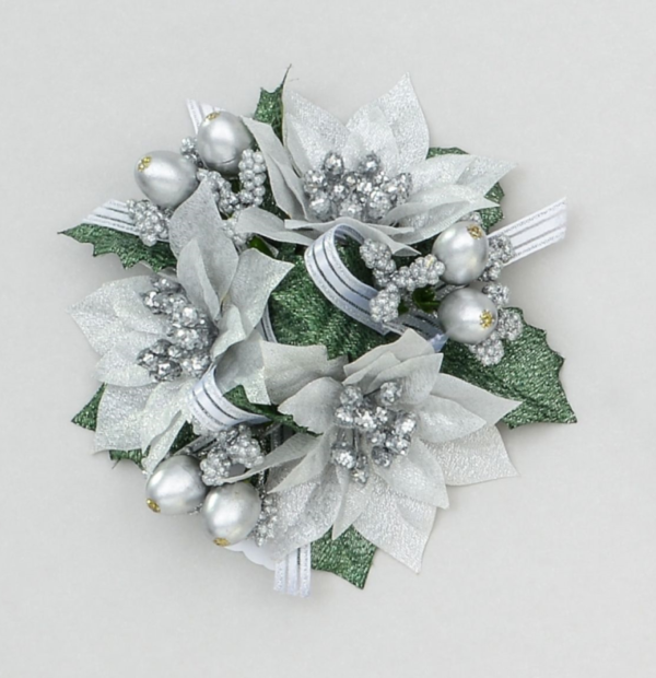 New 1" Candle Size Candle Ring Christmas Decoration Poinsettia & Berry White/Silver