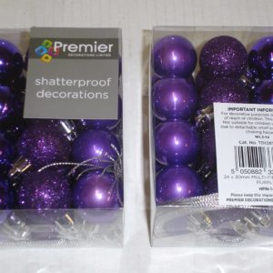 48 (2x24) Purple Mix Shatterproof Baubles Christmas Tree Decorations