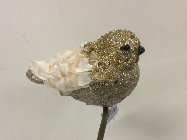 New Design 9cm Glittered Fat Robin 'Champagne Gold' Clip On Christmas Decoration