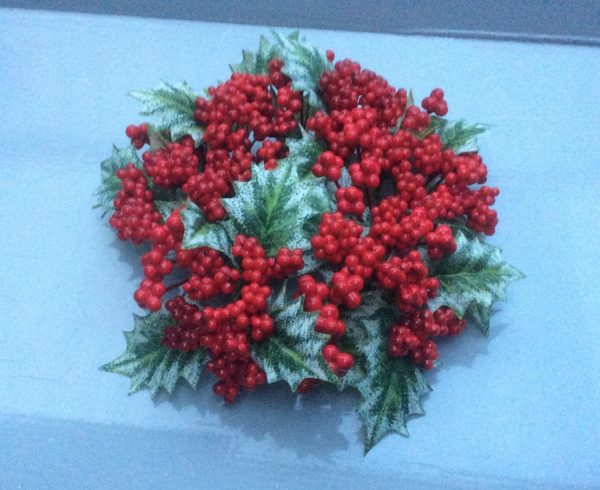 Candle Ring Christmas Decoration - New 3" - 'Varigated Holly & Red Berry' Fits Pillar Candles