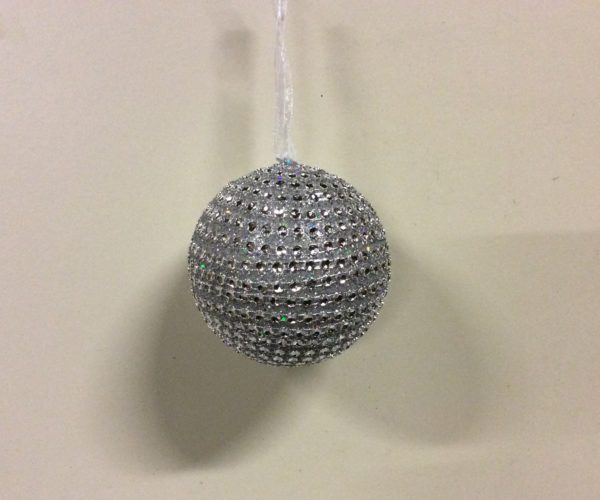Silver Diamante Ball 80mm Christmas Tree Baubles/ Decorations Set 6