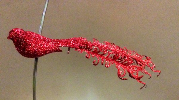 Clip On Mesh Effect Birds RED Christmas Decorations For Wreath/Garland/Tree 32cm Pack x4
