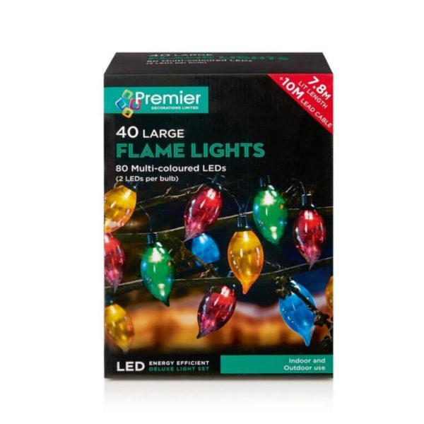 Set 40 Large Flame Lights with 80 Multi-Coloured LEDs Premier