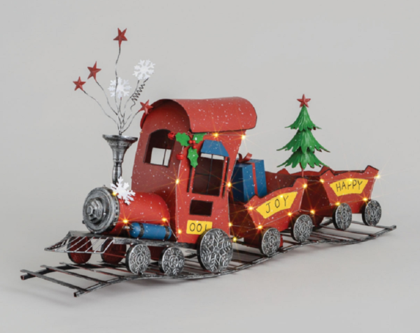 104cm Metal Figurine / Table Piece Train & Carriages Christmas Decoration LED Lit