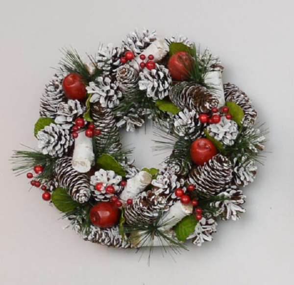 Natural Frosted Cone/Apple/Berry Christmas Wreath 30cm New Design