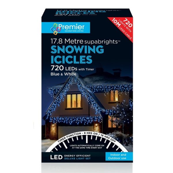 720 LED Snowing Icicles Christmas Lights + Timer Blue & White Outdoor Lighting