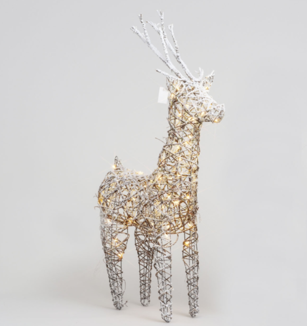 83cm Tall Frosted Rattan / Twig Reindeer Figure LED Lit Christmas Decoration