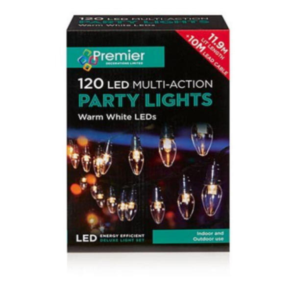 120 Big Bulb Warm White LED Chaser Christmas Fairy Lights Outdoor