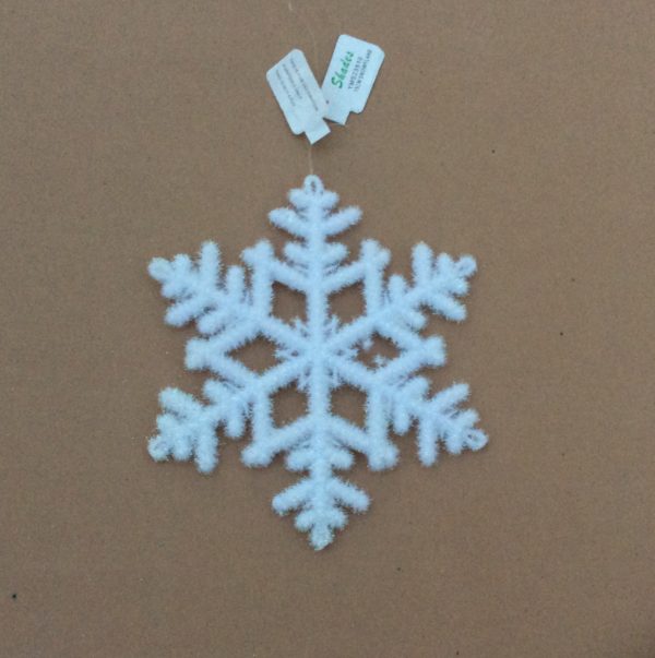 Flock Snowflake Christmas Decorations Pack 12 Small White (15cm)