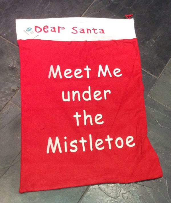 Fabric Christmas Sack 80cm 'Meet Me Under The Mistletoe'