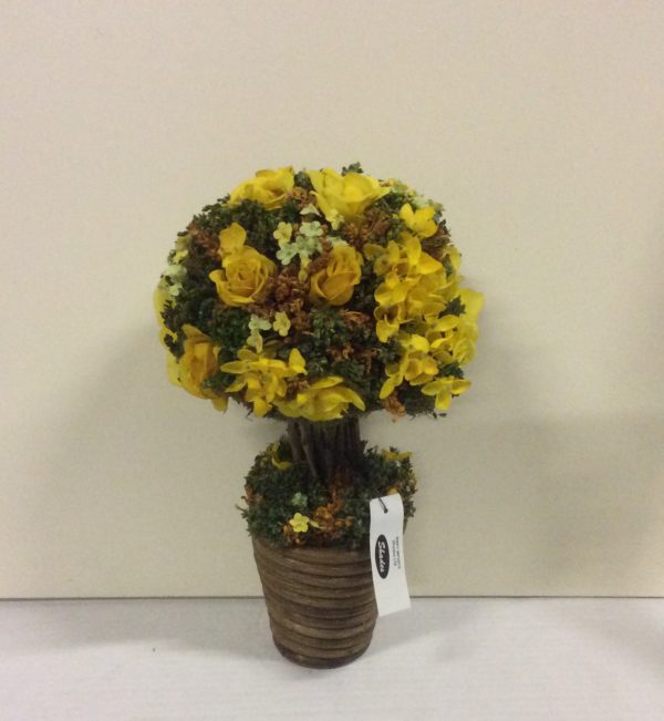 Potted 33cm Artificial Topiary / Plant Rose & Gyp Yellow