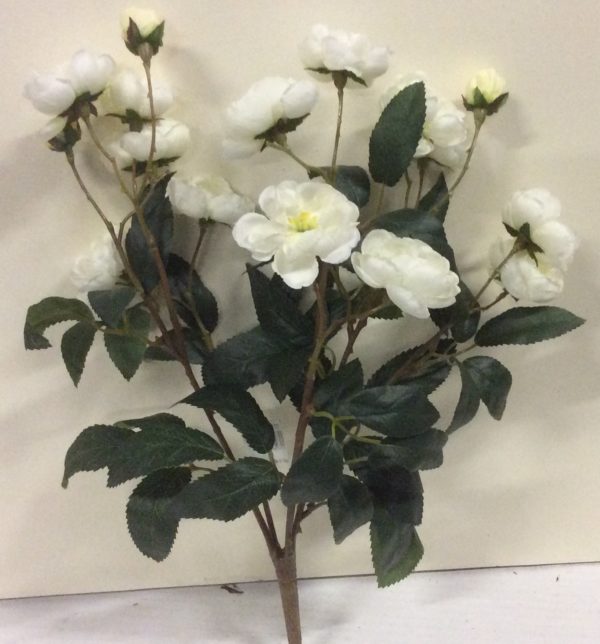 Camellia Rose Bush Ivory/Cream Artificial Silk Flowers Bush