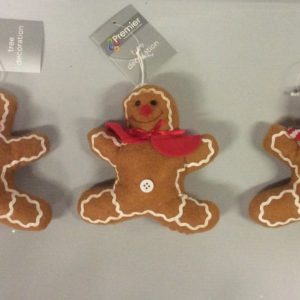 Gingerbread Tree Hanger Christmas Decorations 13cm Pack x 3 Assorted Fabric Figure