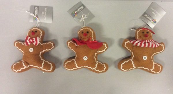 Gingerbread Tree Hanger Christmas Decorations 13cm Pack x 3 Assorted Fabric Figure