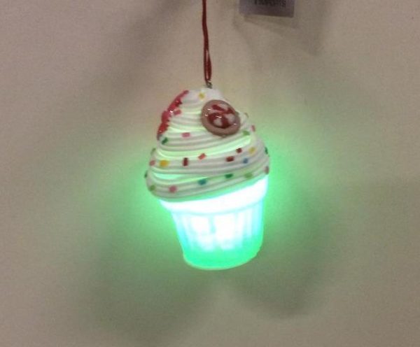 9cm LED Colour Changing Cup Cake Christmas Decoration Battery - Operated