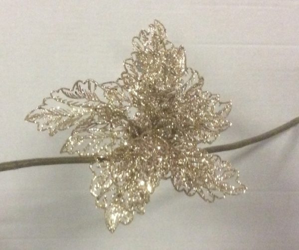 Mesh Poinsettia Champagne Gold 9" Clip On Flowers Floral Christmas Decorations - 4 Pack