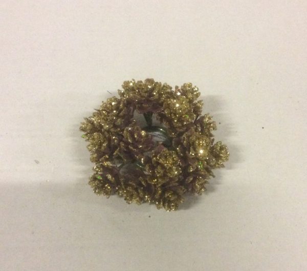 1" Candle Ring Christmas Decoration 'Gold Glitz Pine Cones' Fits Dinner Candles