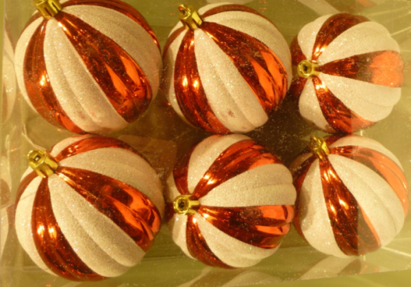 60mm Swirl Ball Candy Cane Christmas Decoration Pack x6