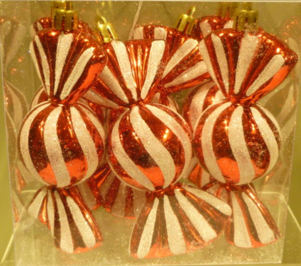 120mm Sweet Swirl Ball Candy Cane Christmas Decoration Pack x 6