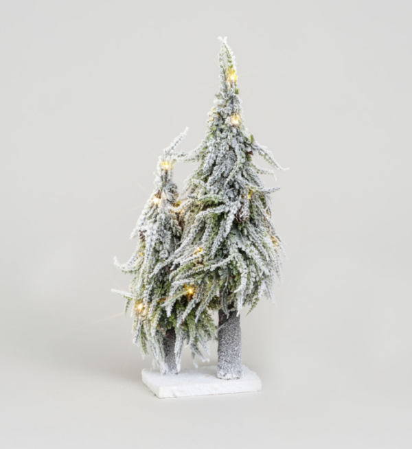 50cm Flock Snow Christmas Tree X2 LED Lit On Base