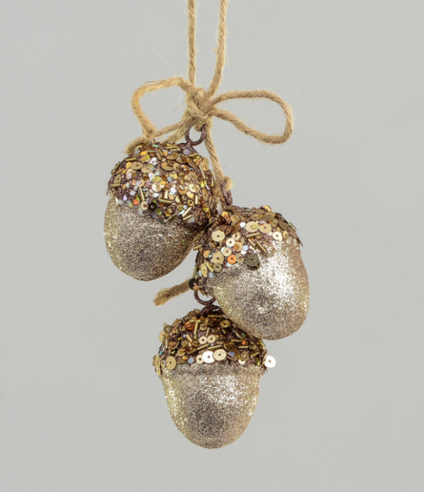 Acorn Cluster Copper/Gold Christmas Tree Decorations / Ornaments 25cm Pack x2