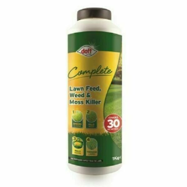 Doff 3 in 1 Lawn Feed, Weed & Mosskiller 1kg Pack Garden Fertilizer