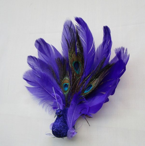 Pair 23cm Peacocks Clip On Christmas Decoration Birds Purple