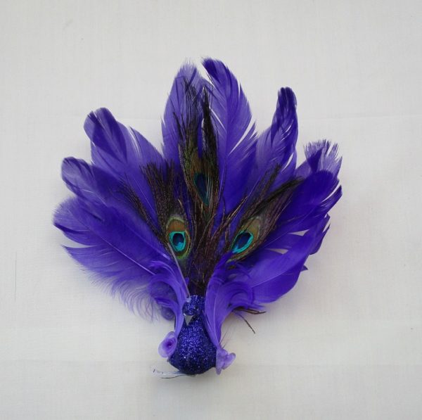 Pair 23cm Peacocks Clip On Christmas Decoration Birds Purple