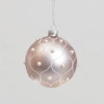 Set 4 Rose Pink / White Detail Glass Baubles Christmas Decorations (2 Designs)