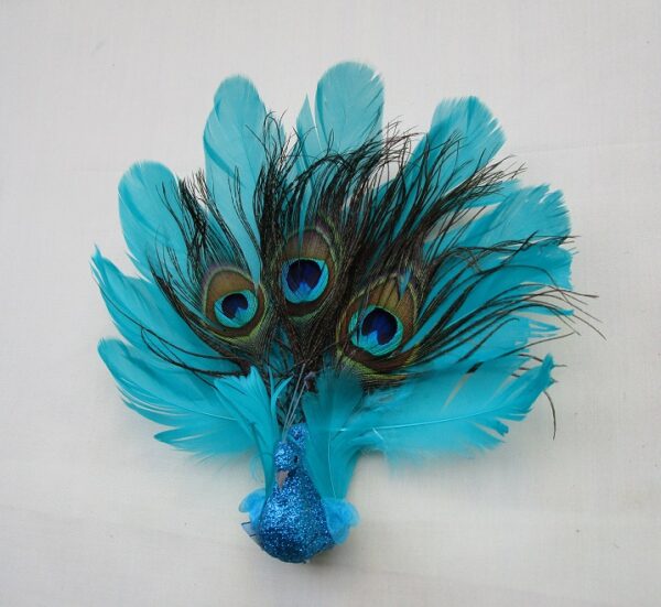 Pair New 23cm Peacocks Clip On Christmas Decoration Birds Light Blue