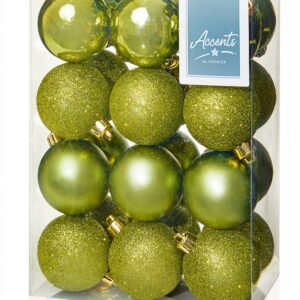 Pack 24 Green Mix 60mm Shatterproof Baubles Christmas Tree Decorations Themed