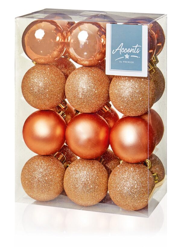Shatterproof Baubles Christmas Tree Decorations Themed Rose Gold Mix 60mm Pack 24
