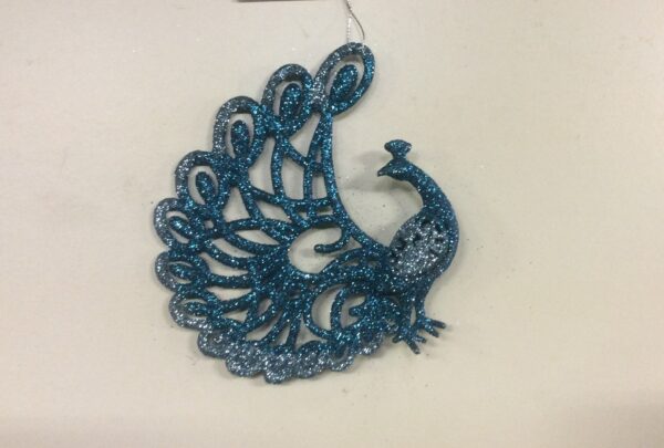 Blue Glittered 18cm Peacock Christmas Decorations / Ornaments Pack x4