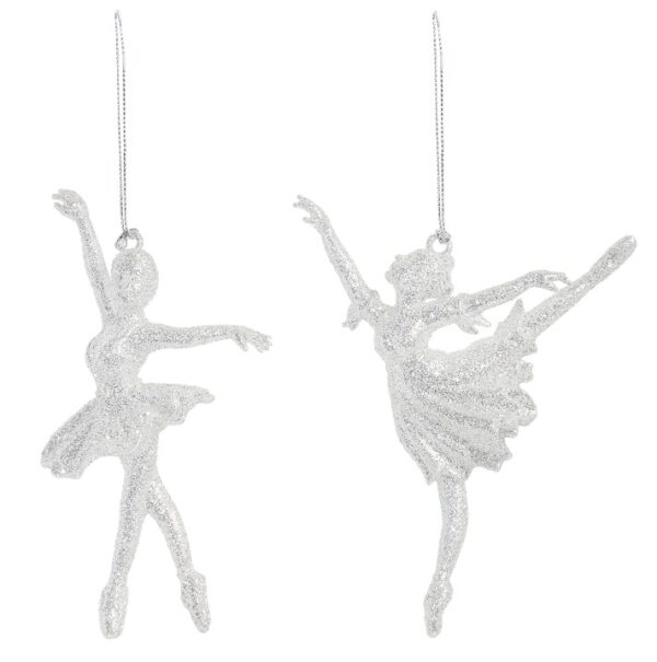 Silver Glitter Trim Ballerina Tree Decoration 15cm Pack x2 ( Two Designs)