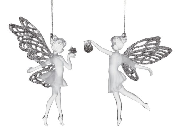 Silver Frost Trim Fairy Tree Decoration 18cm Pack x2 ( Two Designs)