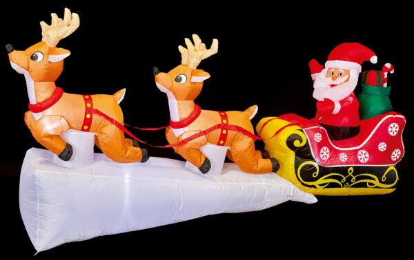 Inflatable Santa on Sleigh with Reindeer's 2.4m Outdoor Christmas Lighting